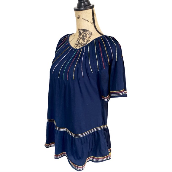 Maeve Anthropologie Chamonix Rainbow Embroidered Swing Top Size Extra Small Blue - Picture 14 of 16